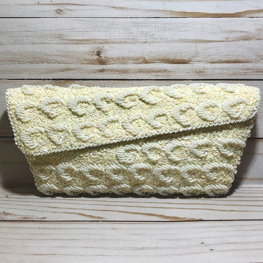 Vintage 1960s Beaded Clutch Ivory and Cream Bridal LaRegale Ltd. Purse